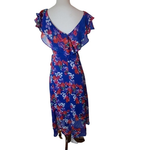DKNY  Blue Floral Ruffle Elegant Spring Summer Maxi Dress 2 NWT - Picture 3 of 10